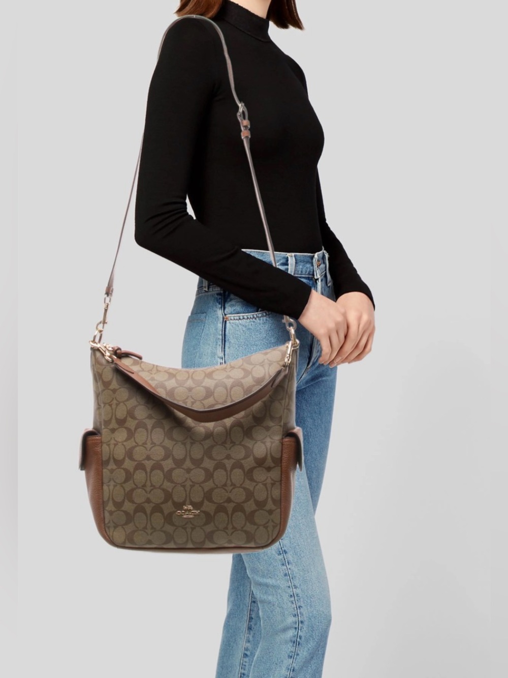 Coach Monogram Hobo Shoulder Bag in Brown and Tan